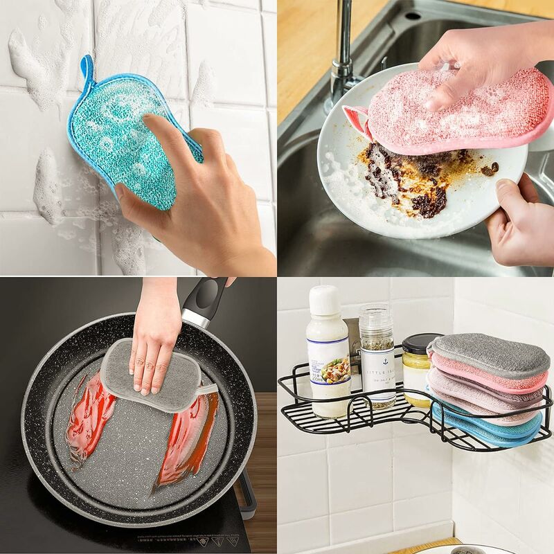 6 Pcs Eponge Reutilisable Lavable, Eponge Vaisselle Double Face Eponge  Microfibre Lavable Grattante pour Vaisselle Plaques Poêles Accessoire  Cuisine