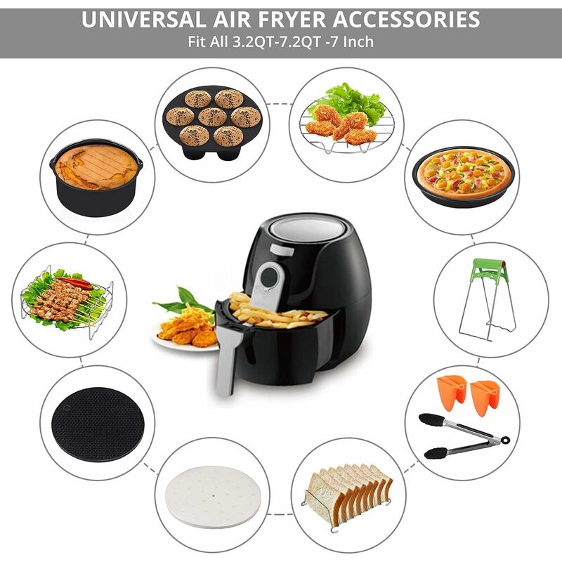 12 Pièces Accessoires pour friteuse Air Fryer Kit d'accessoires universels  pour friteuse à air chaud de 8 pouces