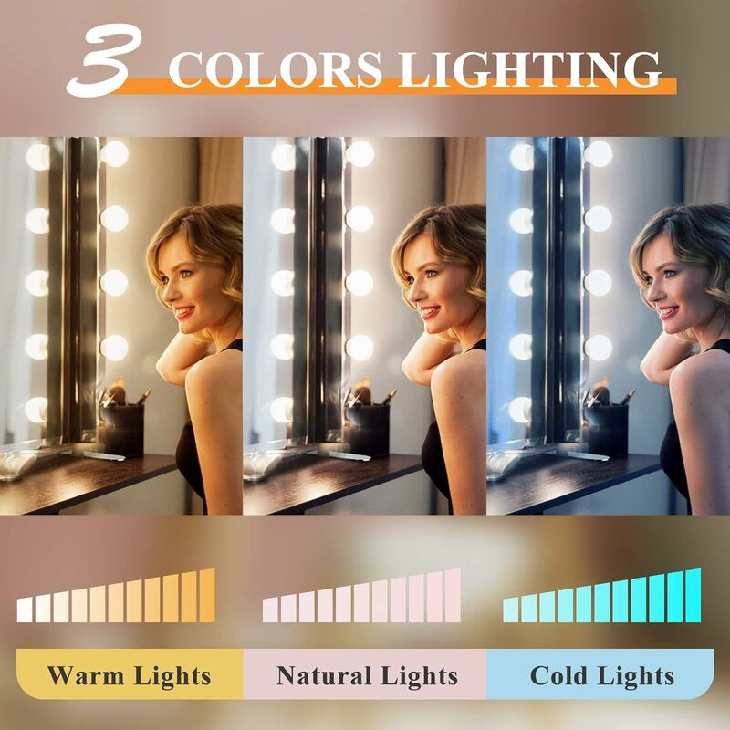Lumière de Miroir, Tomshine 10 Ampoules Hollywood Kit de Lumière LED  Dimmable Lampe 3 Couleurs 10 Niveaux de Luminosité pour Miroir Cosmétique  de Maquillage et …