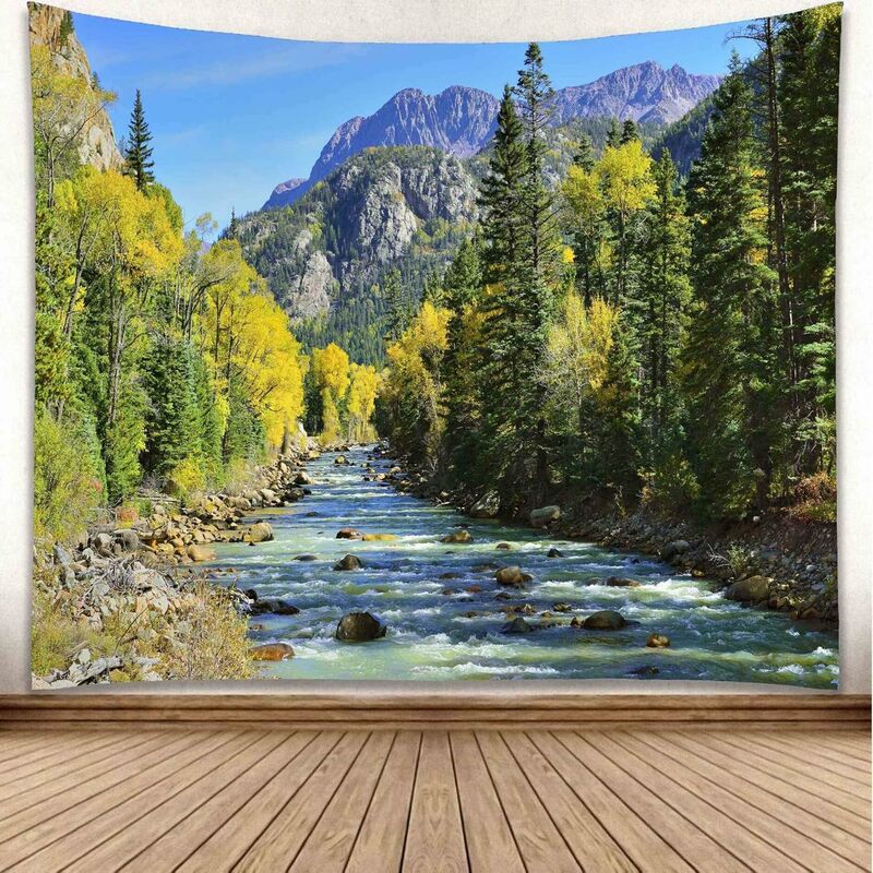 Tapisserie naturelle de montagne et de forêt, tapisserie murale de paysage  d'arbre scénique, décoration de la maison, 230x180cm