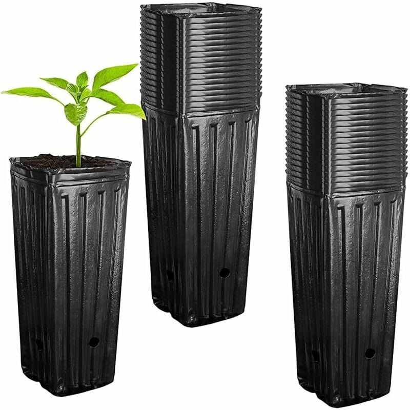 Whonline Lot de 3 grands pots de fleurs en plastique de 20,3 cm avec trous  de drainage et soucoupes – Pots de fleurs décoratifs modernes pour