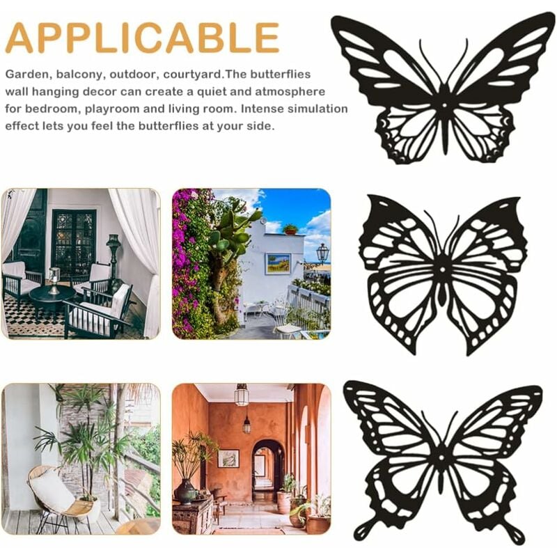 SUNNEKO Lot de 3 papillons en métal - Décoration murale - Papillon -  Décoration de jardin - Décoration murale - Sculpture - Statues -  Décorations pour la maison : : Jardin
