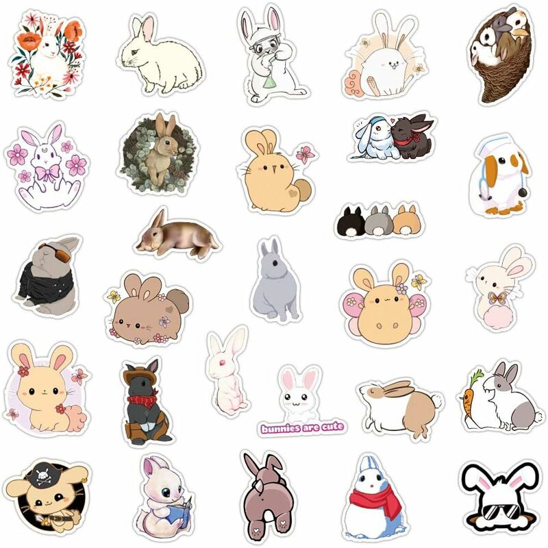 Lapin autocollant ordinateur portable 50pcs, mignon lapin autocollant  bouteille d'eau Cartoon lapin autocollant, skateboard