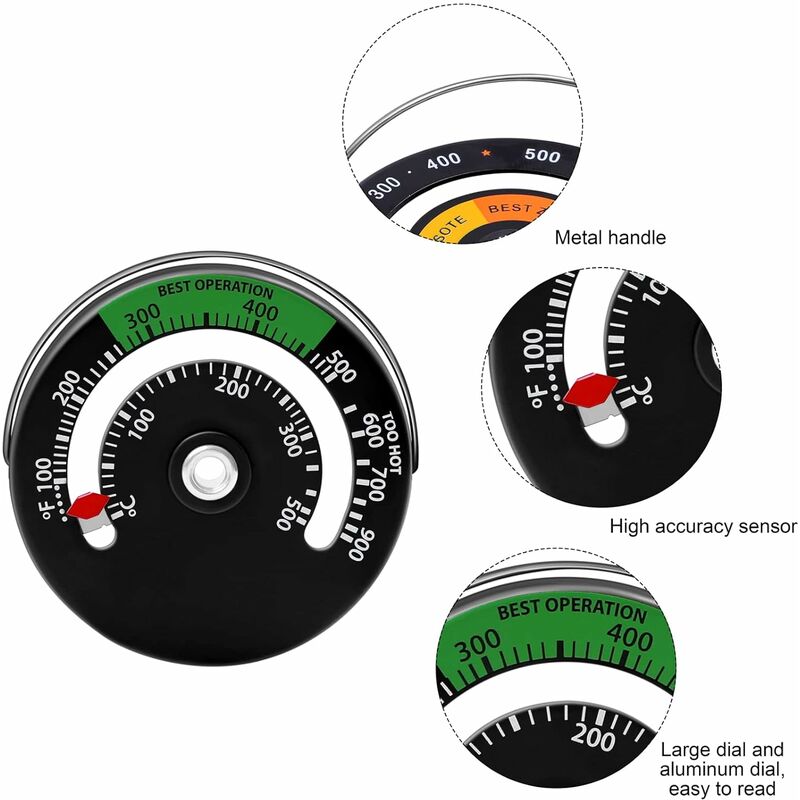 Thermomètre Pour Poêle à Bois, Moniteur D'efficacité de la Cheminée,  Dispositif De Surveillance de la Chaleur, Dessus Magnétique, Compteur De  Four