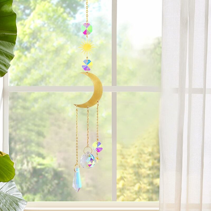 Crystal Glass Sun Catcher windbell, pendentif or soleil lune cristal  pendentif décoration intérieure fenêtre verre Sun