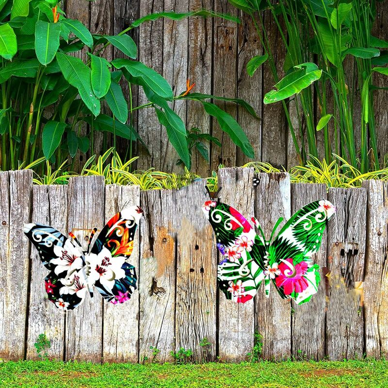 Pics de jardin déco en métal avec moulin à vent hibou, papillon