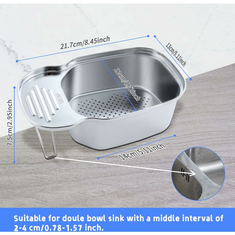 crépine d'évier de cuisine, filtre de vidange 2 pièces en acier inoxydable,  drain filtre douche avec poignée 852.5、5.52.8cm