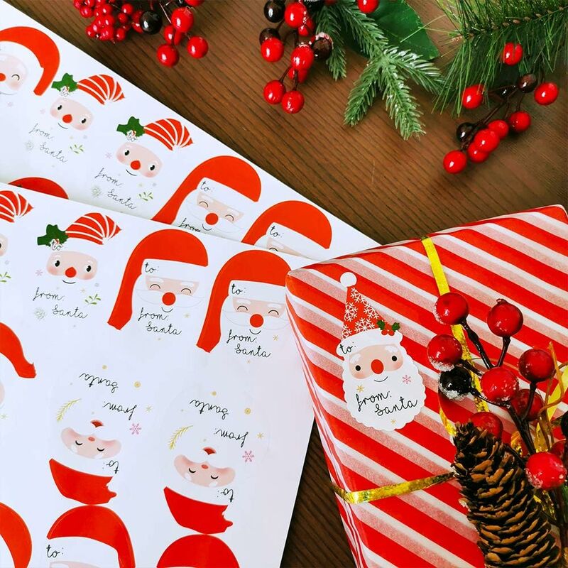 8 étiquettes cadeaux autocollantes - Père Noël traditionnel pas cher 