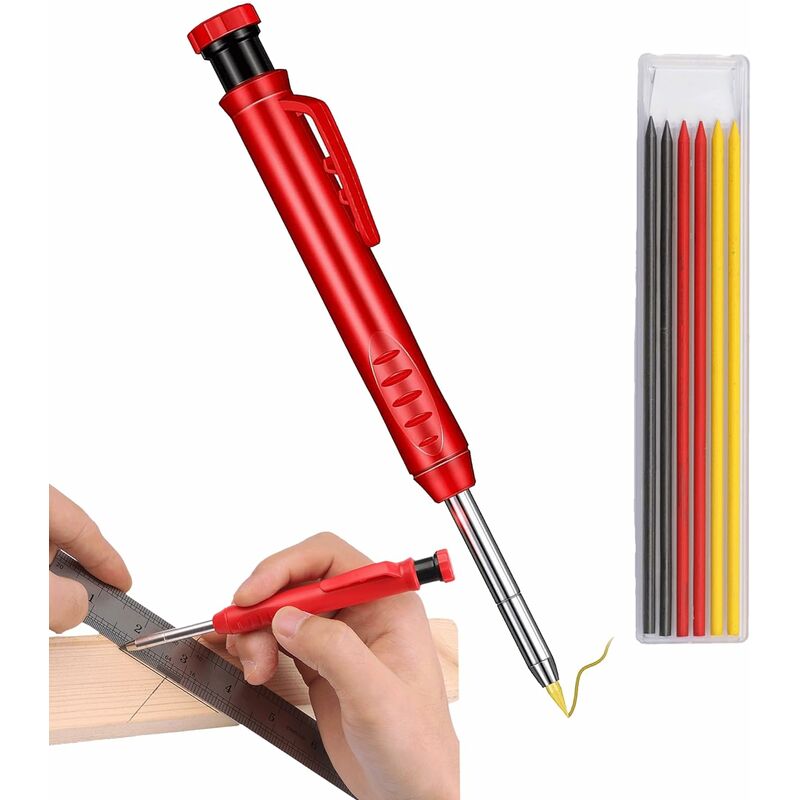 Crayon de chantier de construction extensible robuste, crayon de  charpentier avec 6 recharges et gomme, crayon mécanique, taille-crayon  intégré, marquage de menuiserie