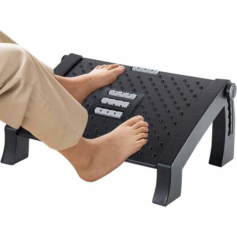 Repose-pieds sous le bureau avec texture de massage et rouleau, repose-pieds  réglable avec 3 positions de hauteur, noir 