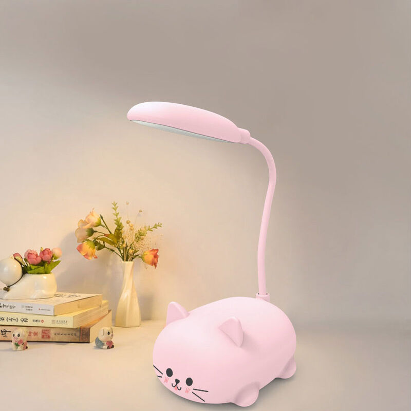 Lampe LED, Lampe de Bureau Enfant, oreille de chat lampe de chevet rose  fille,lampes de table Luminosité réglable lampe bureau enfant, Dimmable  Lumière pour la Lecture