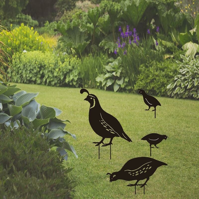 Pile de famille d'oiseaux de jardin, décoration de famille de caille  extérieure, jardin extérieur Cour pelouse terrasse jardin métal pingouin  silhouette pile, art décoratif de jardin d'oiseaux en méta
