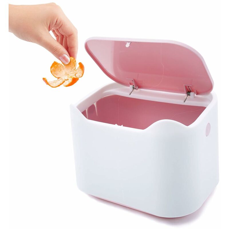 Petite poubelle de table, mini poubelle en plastique avec couvercle pour  salle de bain bureau chambre et voiture, bureau de rangement (rose)