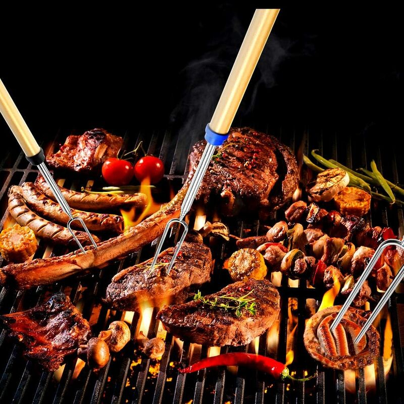 Bâton de brochette de Barbecue en acier inoxydable, brochettes de Barbecue  réutilisables, bâton de fer Kebab pour pique-nique de Camping 50 pièces