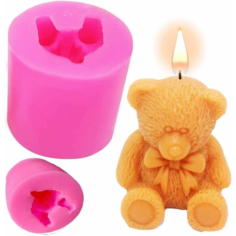 Lot de 2 moules en silicone en forme d'ours mignon pour bougies, décoration  d'intérieur, moule en silicone pour ours en résine