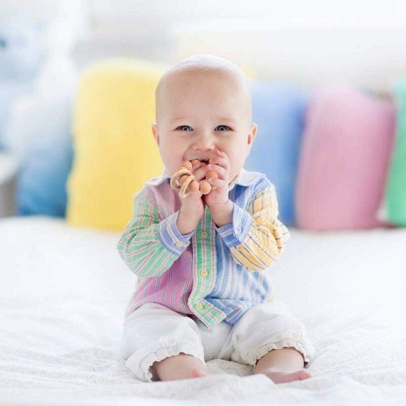 Anneau de dentition jouet pour bébé, silicone de qualité alimentaire et jouets  sensoriels pour bébé en bois naturel