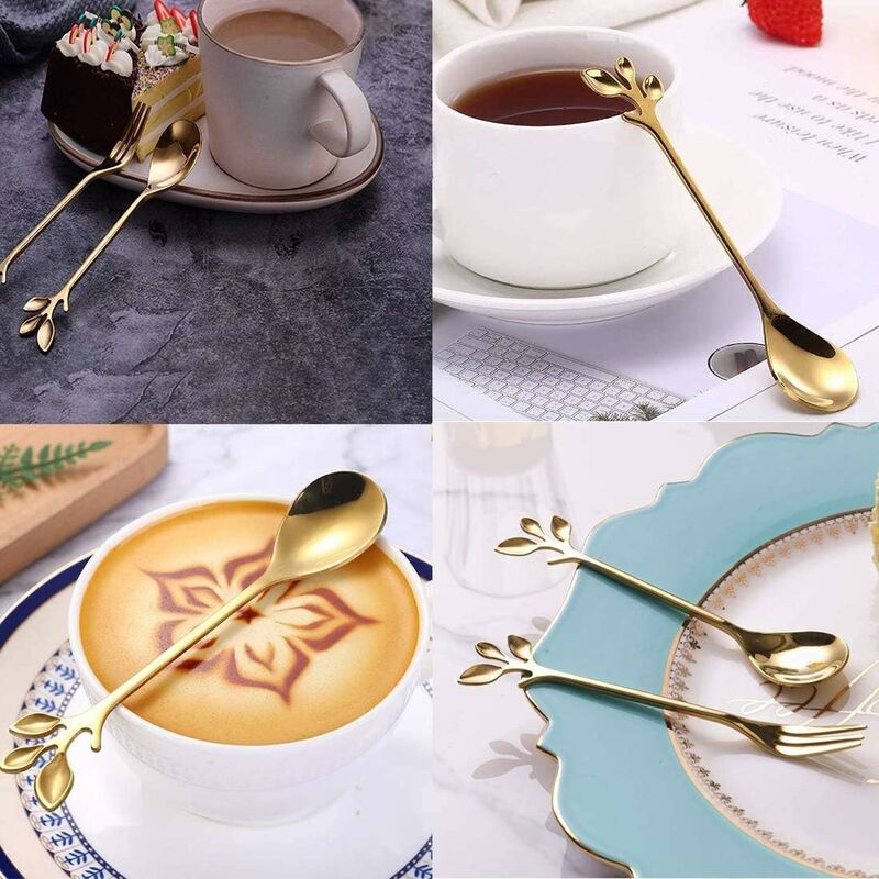 Cuillère à café en feuille d'or, cuillères à remuer pour thé glacé 4,8 po