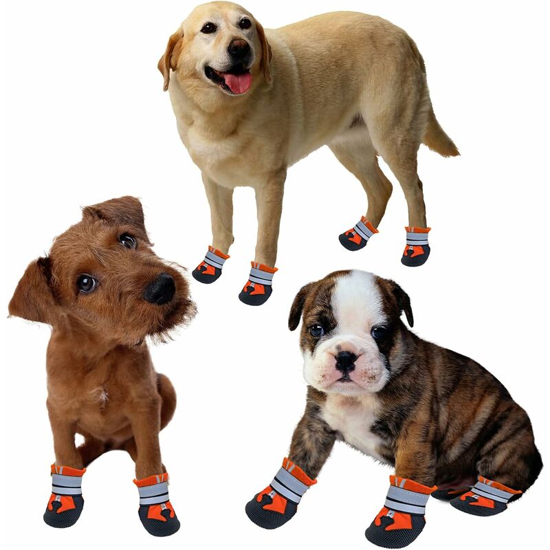 marque generique - 4 paires de bottes pour chien pour animaux de compagnie,  antidérapantes, patin protecteur pour chien, chaussures de protection,  orange-l - Vêtement pour chien - Rue du Commerce