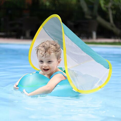 Bébé nageant flotteur avec auvent taille améliorée bébé piscine flotteur  jouet de piscine (bleu, l)