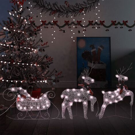 Figurine décorative de Noël avec 2 rennes argentés avec lumières