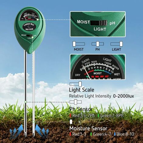 Ulisem Testeur de Sol 3 en 1, Testeur de pH de Sol, Humidimètre de