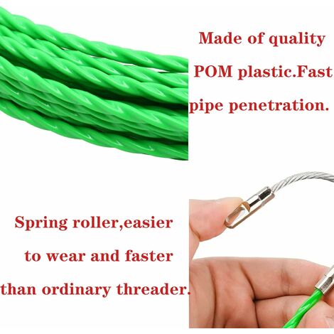 Enfile-cable 30 m, 4,5 mm de diamètre - Spirale d'aide à la traction - Avec  2 ressorts de guidage - Aide à la traction - Ressort rétractable (vert)