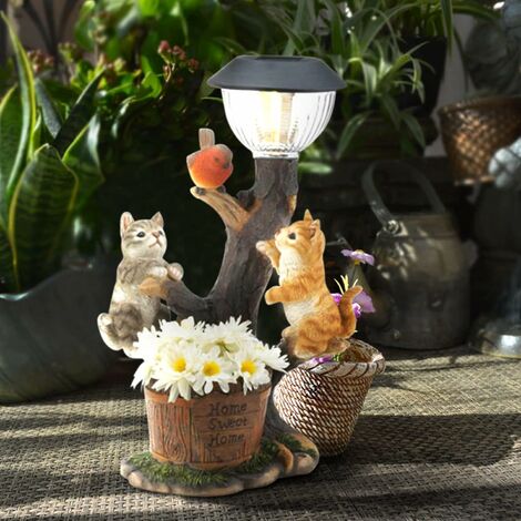 Figurines de jardin de Chats d'extérieur avec lanterne solaire – Lampe  solaire étanche