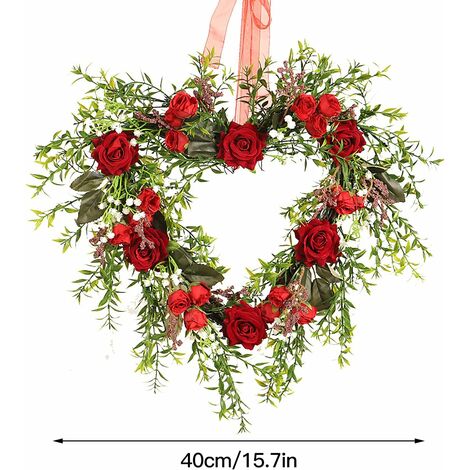 Guirlande de roses rouges pour la Saint - Valentin, guirlande de coeurs  artificiels pour porte, décoration murale