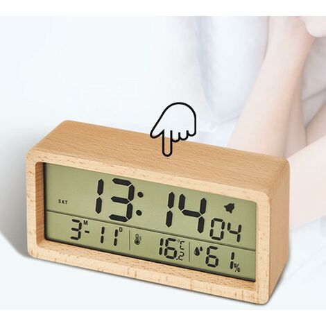 Horloge numérique - Horloge de bureau - Aspect bois - Compteur de