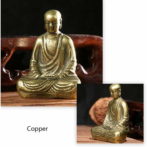 Statuette de Bouddha rieur, couleurs argent et rouille.