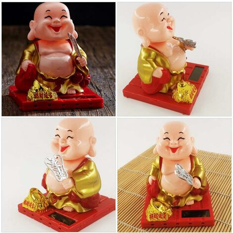 Figurine Solaire Voiture Jouet Tableau de Bord Décoration Bouddha