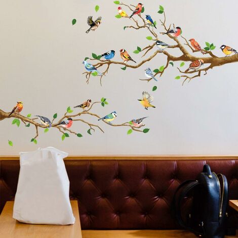 Sticker mural 12 oiseaux sur des branches - 50x70 cm