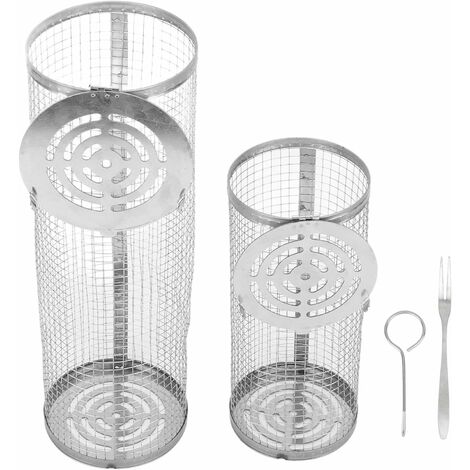 Roulant Grille Barbecue INOX BBQ Grill Panier Cylindrique