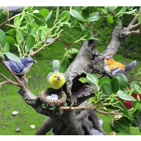 4 statues de jardin en résine pour terrasses et bassins miniatures et  décoration de jardin (oiseaux, nid d'oiseau)