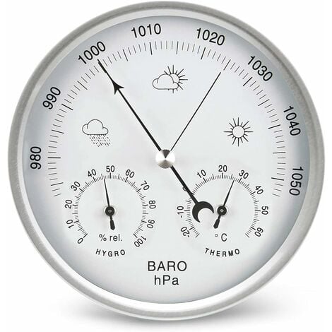 Baromètre mural, thermomètre et hygromètre, avec indicateur de pression,  température et humidité.