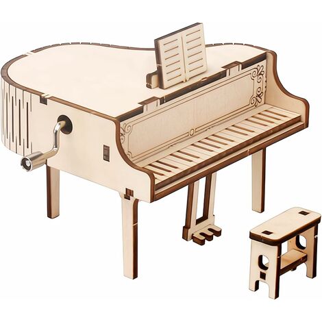 Boîte à musique de sculpture sur bois à manivelle pour enfants (piano) 1  pièces