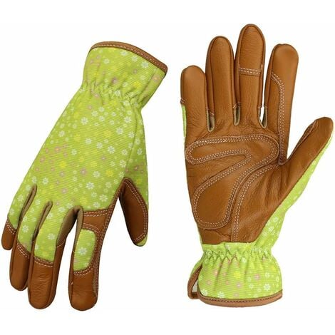 Gants de travail en cuir pour femme jardinier plantation, gants de jardinage  de protection durables, (vert)
