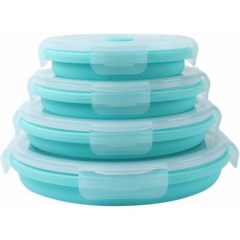 Lot de 4 récipients ronds pliables pour le stockage des aliments avec  couvercles pour le camping, sans BPA