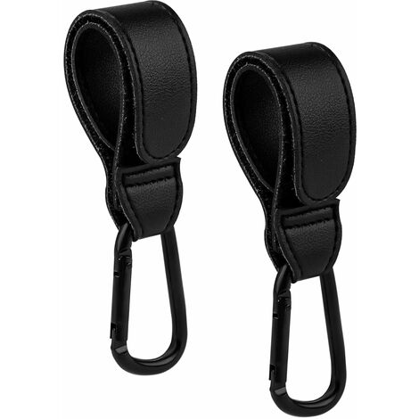 2 Pcs Crochet Poussette, Attache Poussette en Cuir Noir, Attaches pour Sac  de Landau,Accessoire Poussette Universel, Crochet Poussette, Mousqueton