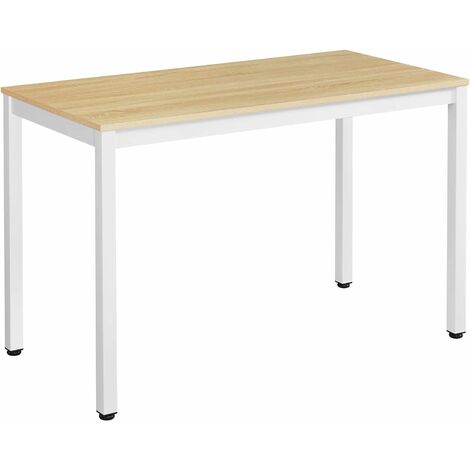 Bureau, Table d’Ordinateur, Table Informatique, Poste de Travail, Montage Facile, 120 x 60 x 75 cm, Couleur Boisée et Blanc LWD64N