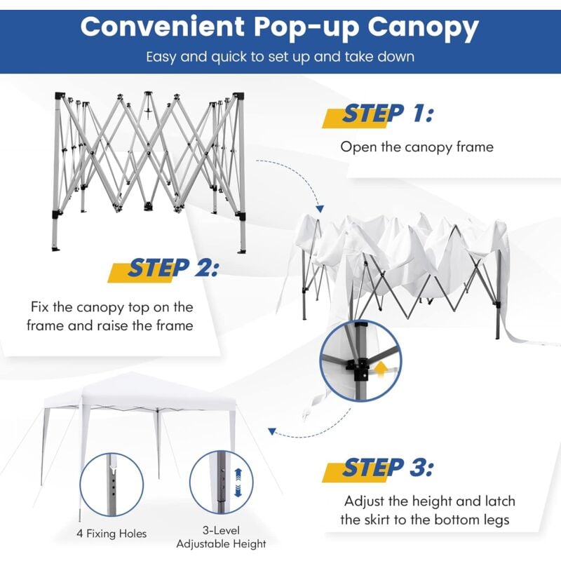 RELAX4LIFE Gazebo da Giardino Pieghevole, Gazebo da Esterno Impermeabile e  Resistente, Altezza Regolabile, Tenda Gazebo per Fiere, Mercato, Campeggio  (3x3x2,49/2,52/2,55M, Bianco)