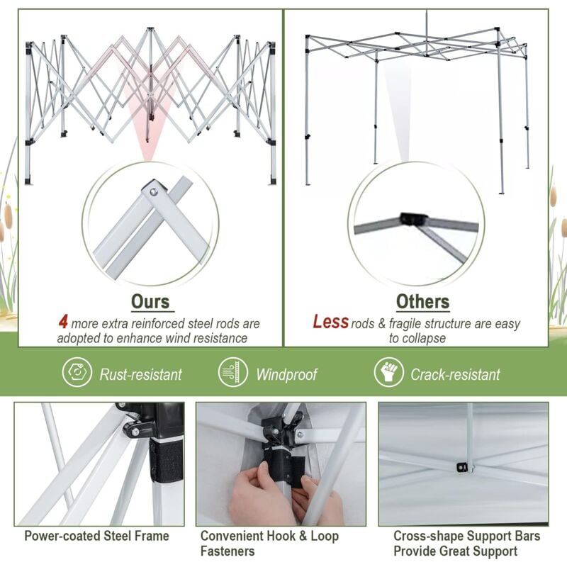 RELAX4LIFE Gazebo da Giardino Pieghevole, Gazebo da Esterno Impermeabile e  Resistente, Altezza Regolabile, Tenda Gazebo per Fiere, Mercato, Campeggio ( 3x3x2,17/2,46/2,75M, Nero)