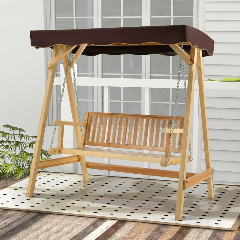 RELAX4LIFE Dondolo da Giardino a 2 Posti, Tettuccio Regolabile Impermeabile  e Resistente al Sole, in Legno di Abete per Terrazze Esterne, Balconi di  Cortili, Portata 240 kg, 172 x 106 x 182 cm