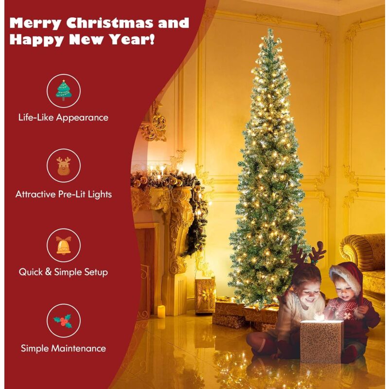 RELAX4LIFE Albero Di Natale 140CM/180CM, Alberi Di Natale Innevato Con Luci LED, Apertura Ombrello E Facile Montaggio, Per Casa E Negozio (180CM