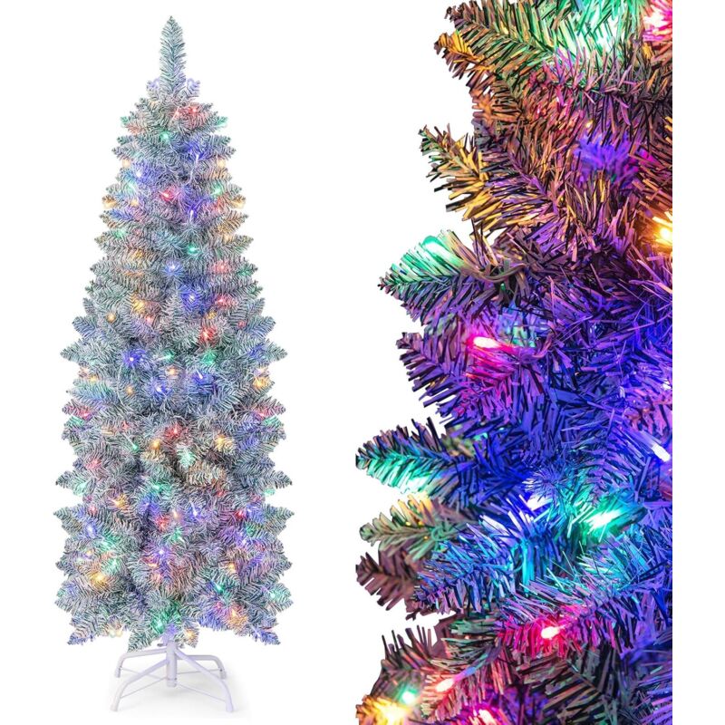 RELAX4LIFE Albero di Natale Slim 150/180 cm, Albero di Natale con Luci  Incorporate e Colorate, Supporto in Metallo, Montaggio Facile, Decorazioni  Natalizie per Casa, Negozio (180CM)