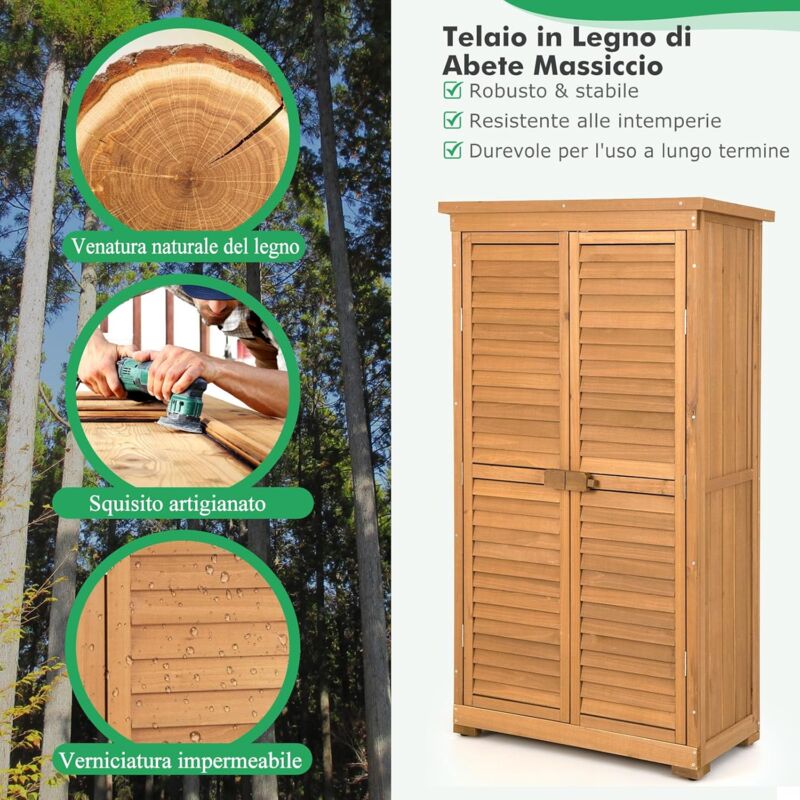 RELAX4LIFE Armadio da Esterno 87 x 47 x 160 cm in Legno Resistente alle  Intemperie, con 3 Ripiani Rimovibili, Tetto a 2 Falde in Asfalto