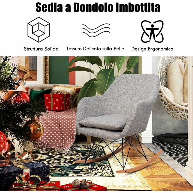 RELAX4LIFE Sedia A Dondolo, Con Guide In Legno Di Faggio E Struttura In  Metallo, Con Cuscino Del Sedile Rimovibile, Portata Fino A 120 Kg, Per  Soggiorno, Camera Da Letto, Balcone, Grigio