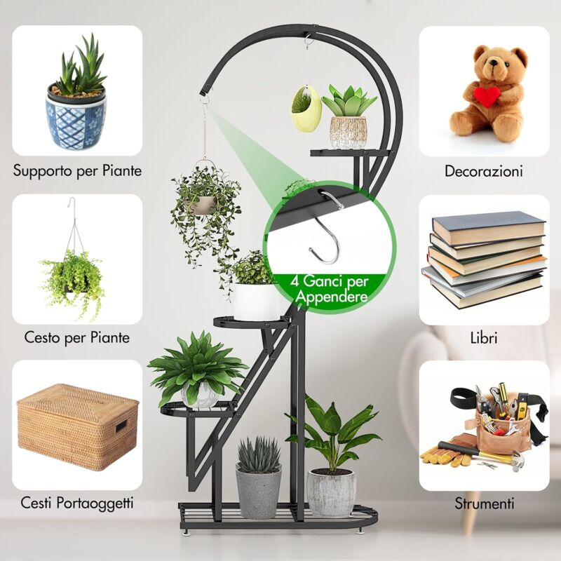COSTWAY Porta Piante di Metallo a 3 Livelli, Scaffale per Fiori con Struttura Resistente, Organizer Scaffale Salva Spazio da Interno ed Esterno, Ideale per Corridoio Cortile Balcone, Nero