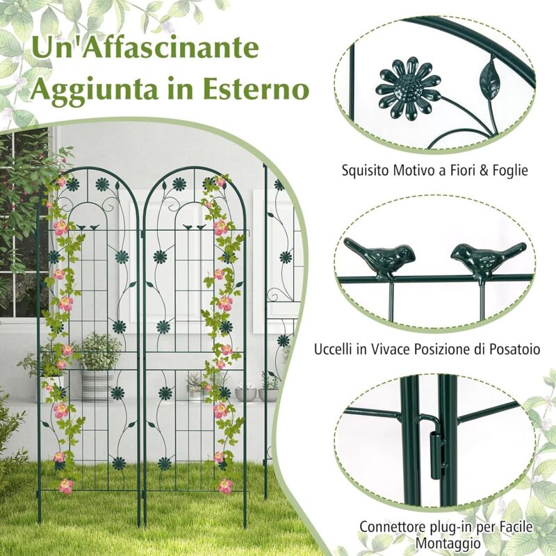 Traliccio Per Rampicanti In Metallo Zincato 180×50 Cm – Set Da 2 Pannelli Decorativi A Farfalla, Antiruggine, Per Rose Ed Edera, Da Giardino E Balcone