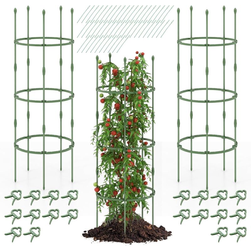 RELAX4LIFE Obelisco Per Rampicanti, Garden Supporto Decorativo Con Traliccio, Altezza Regolabile Grigliato A Colonna Da Giardino Per Piante Rampicanti Ortaggi E Fiori 3 Pezzi 102cm 83344860